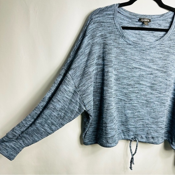 Express Women’s Sz Large Blue Cozy Soft Long Sleeve Drawstring Waist Top - Picture 2 of 7